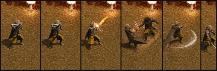 Blade Flurry — Warrior discipline — a close-range combo sequence ending in a sweeping arc.