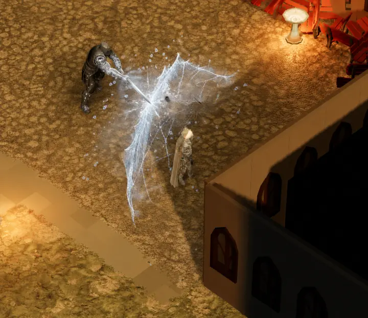 Frostlash — Mage discipline — a lash of frost catches an armoured attacker mid-swing.