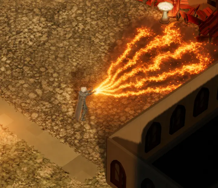 Flame Fan — Mage discipline — a fan of fire rakes across the ground.